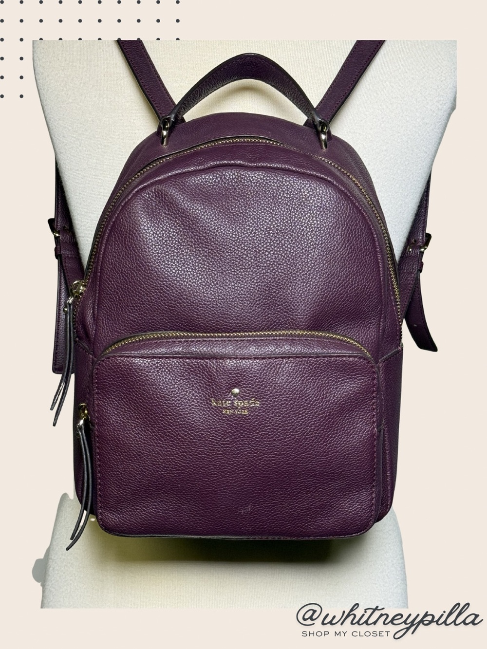 Kate Spade Larchmont Avenue Mini Nicole Pebbled Leather Backpack in Deep Plum